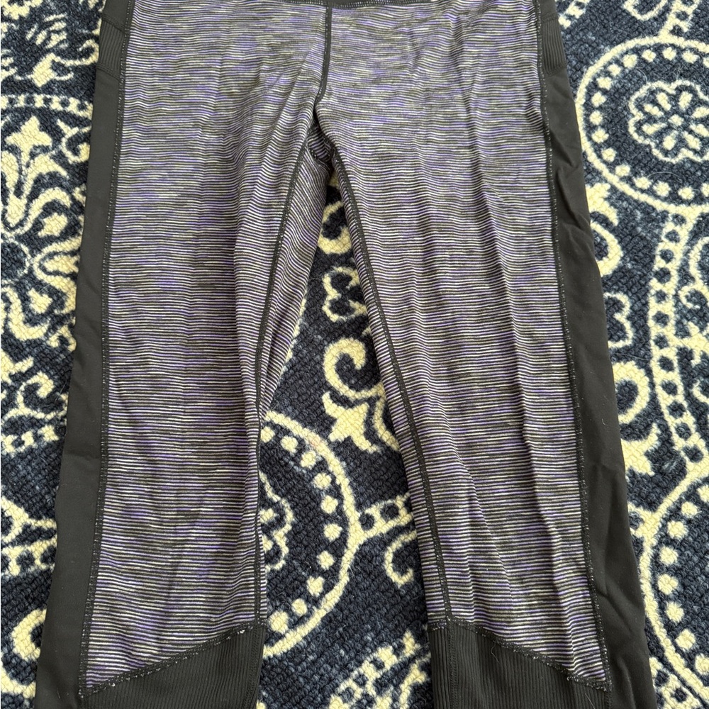 Athleta Black and Purple Cropped Striped Active Leggings